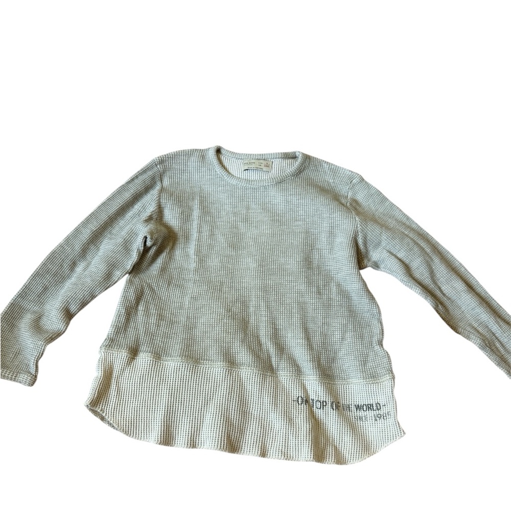 Zara Boys Grey Waffle Knit Long Sleeve Tee - Size 7Y